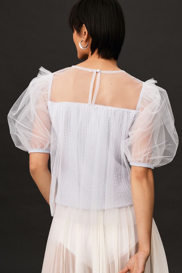 By Anthropologie Sheer Puff-Sleeve Top #2