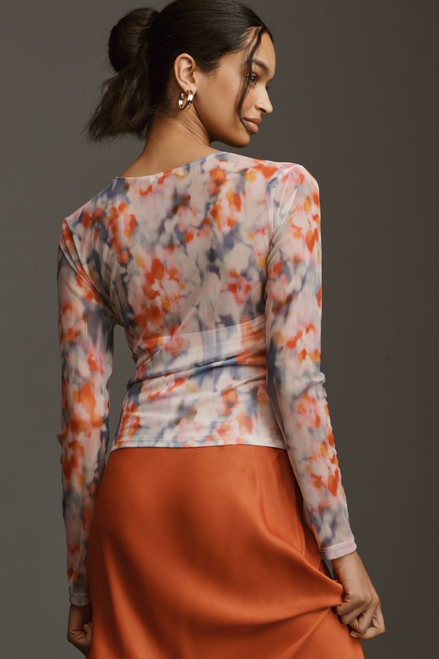 By Anthropologie Long-Sleeve Crossover Mesh Top #1