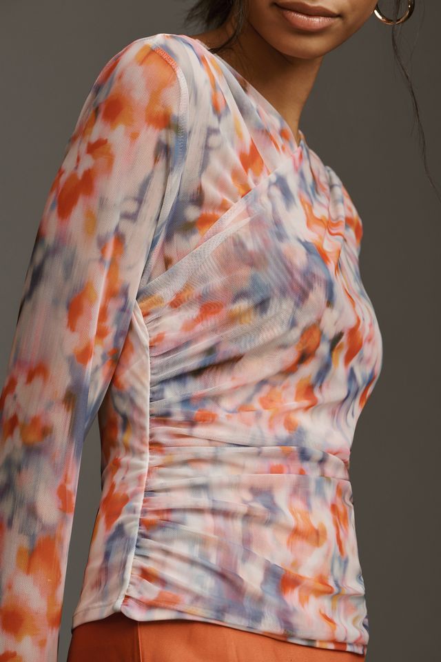 By Anthropologie Long-Sleeve Crossover Mesh Top #3