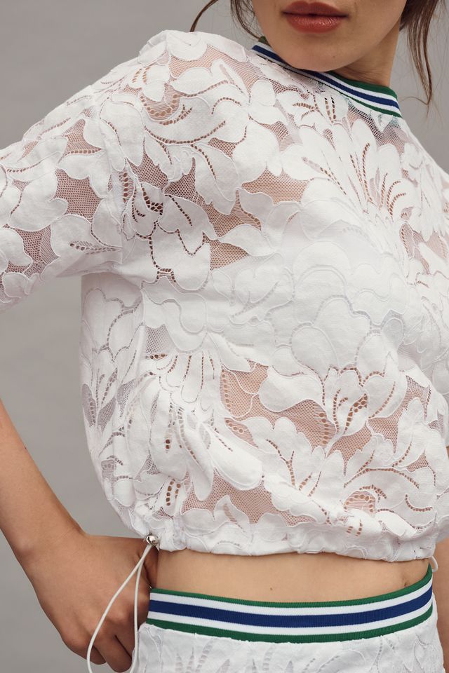 By Anthropologie Top de Encaje de Manga Corta #2