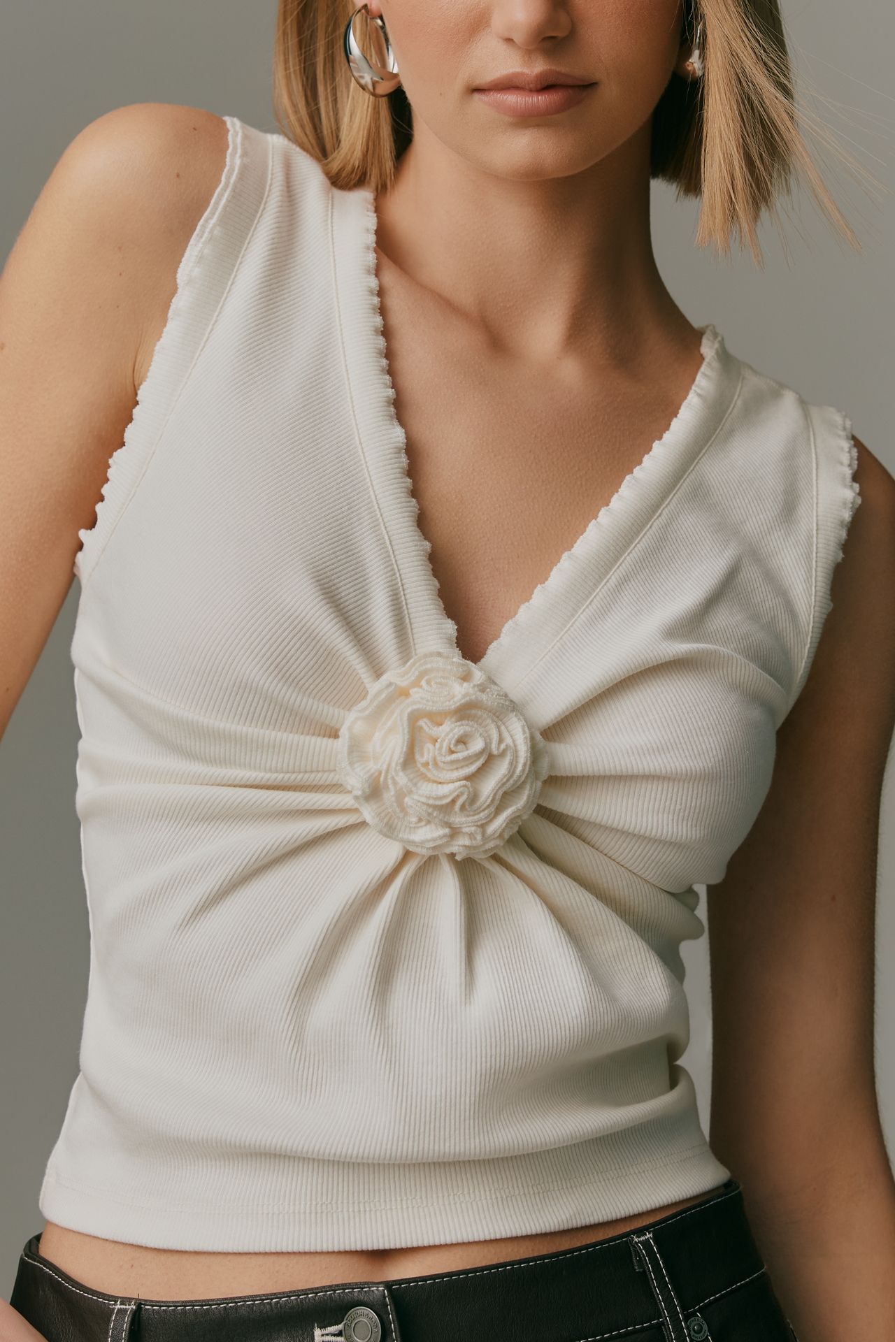 Maeve Rosette V-Neck Sleeveless Top