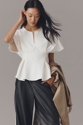 By Anthropologie Pleated Peplum Short-Sleeve Top