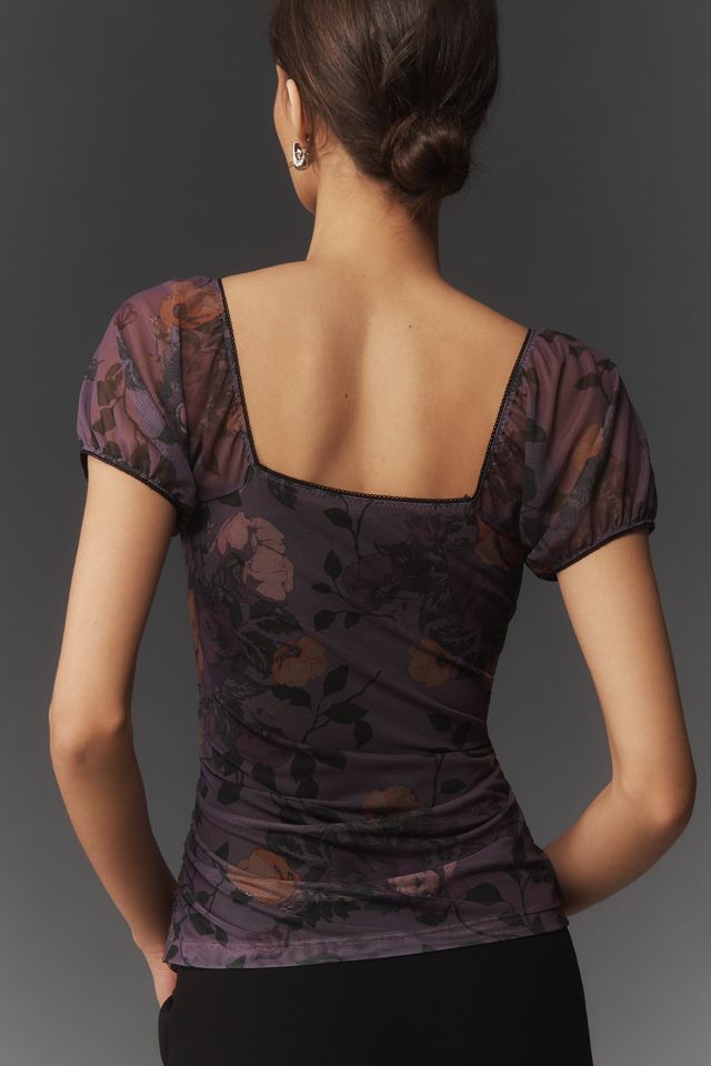 Maeve Puff-Sleeve Square-Neck Printed Top #1