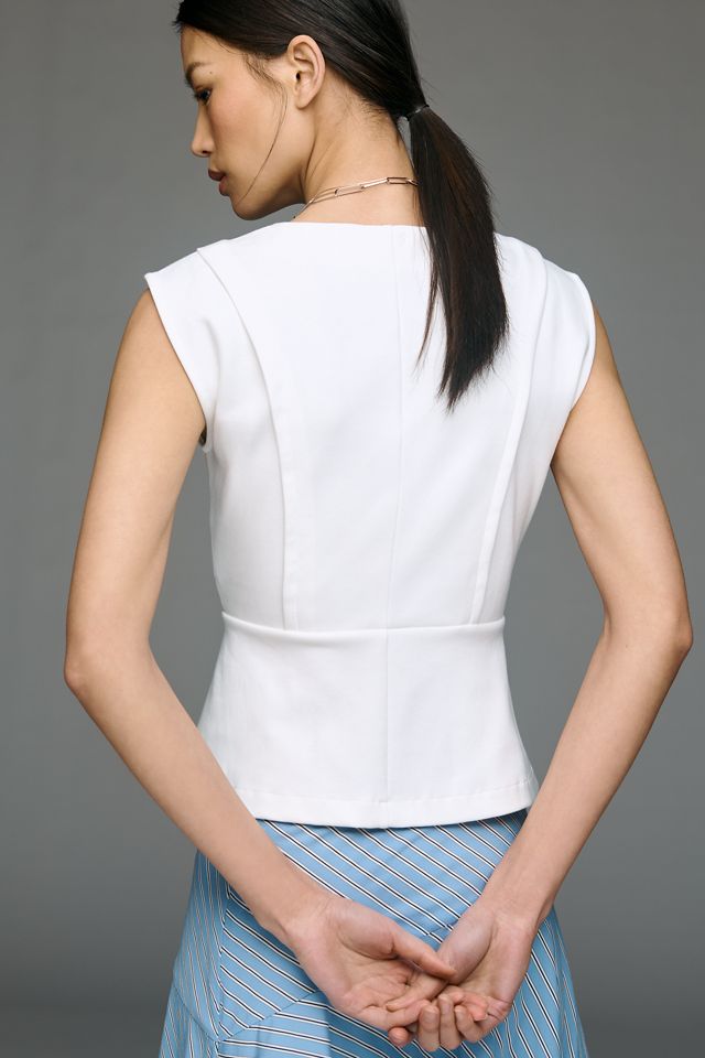 Maeve Sleeveless Structured V-Neck Top #3
