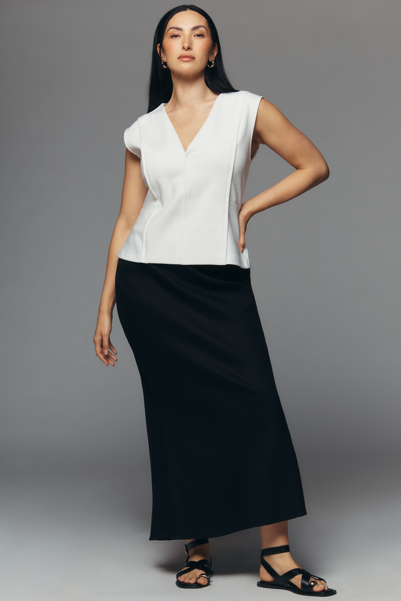 Maeve Sleeveless Structured V-Neck Top