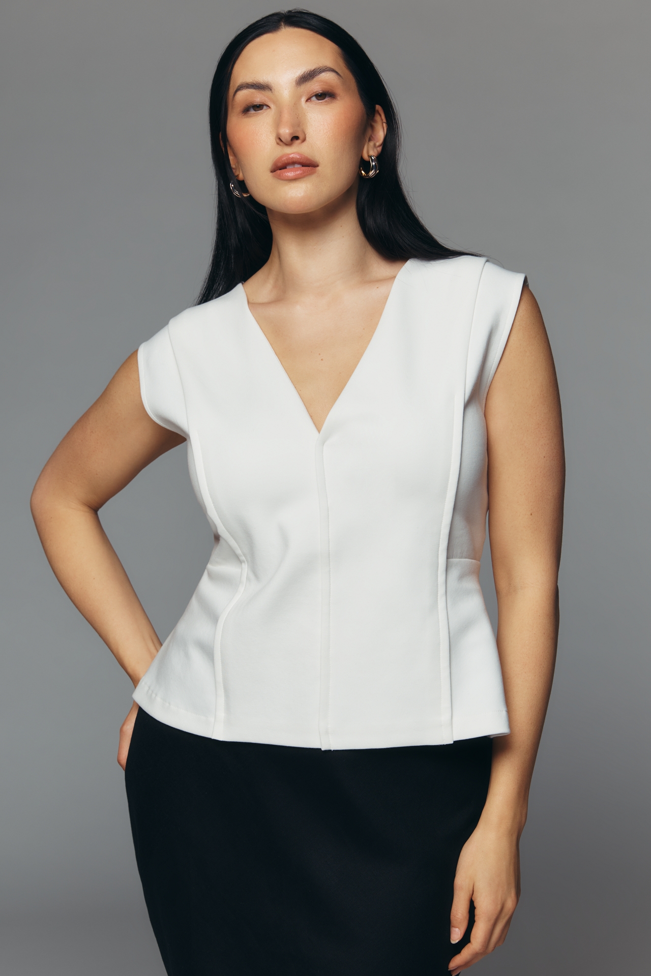 Maeve Sleeveless Structured V-Neck Top