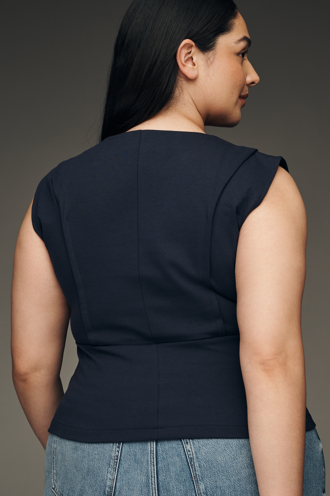 Maeve Sleeveless Structured V-Neck Top
