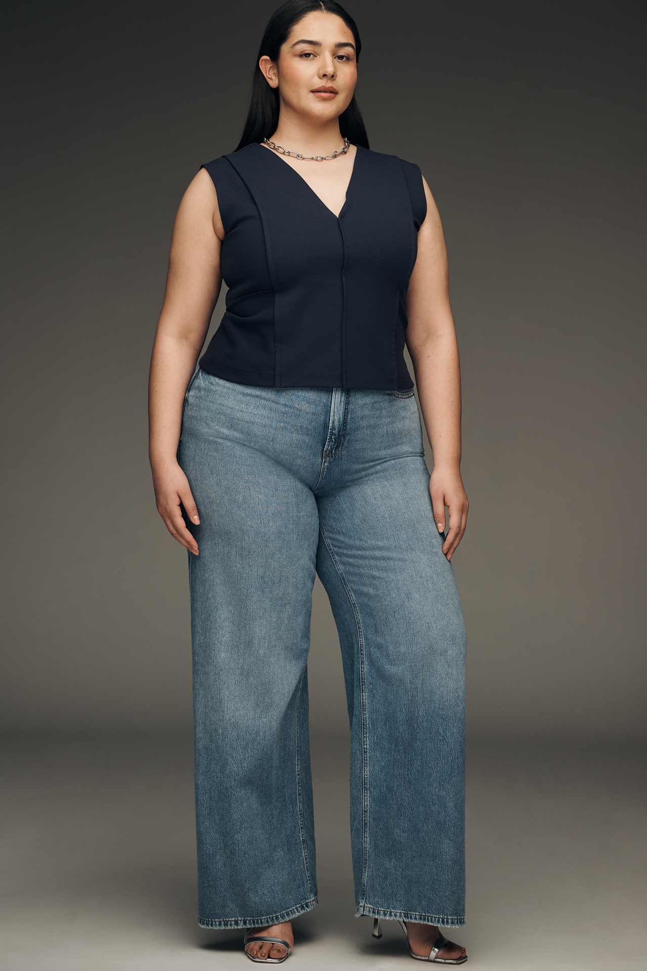 Maeve Sleeveless Structured V-Neck Top