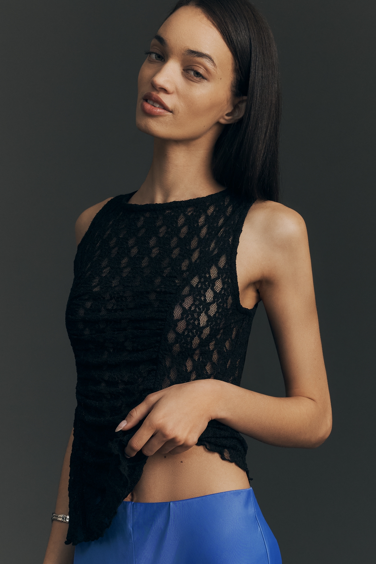 By Anthropologie Ruched Lace Tank