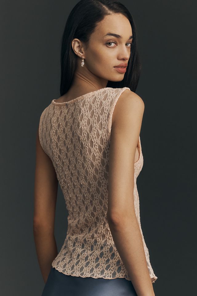 By Anthropologie Ruched Lace Tank #2