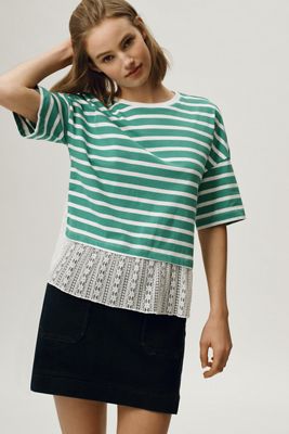 T-Shirt Maeve a Righe con Orlo in Pizzo