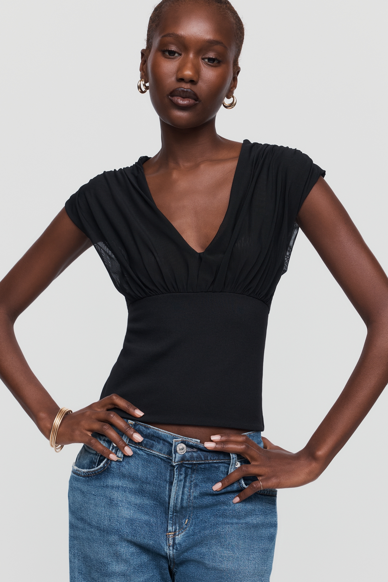 By Anthropologie Plunge-Neck Banded Top