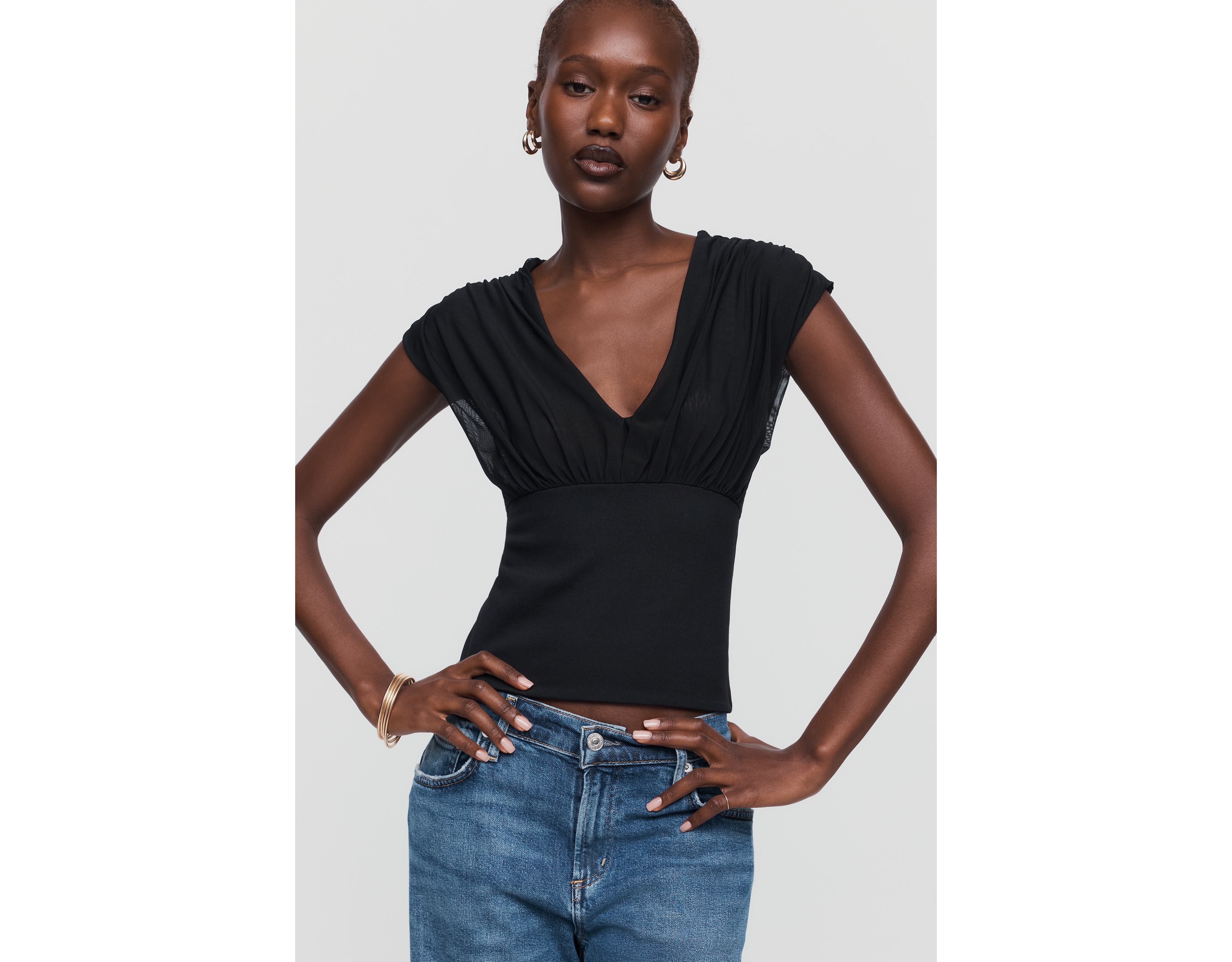 By Anthropologie Plunge-Neck Banded Top