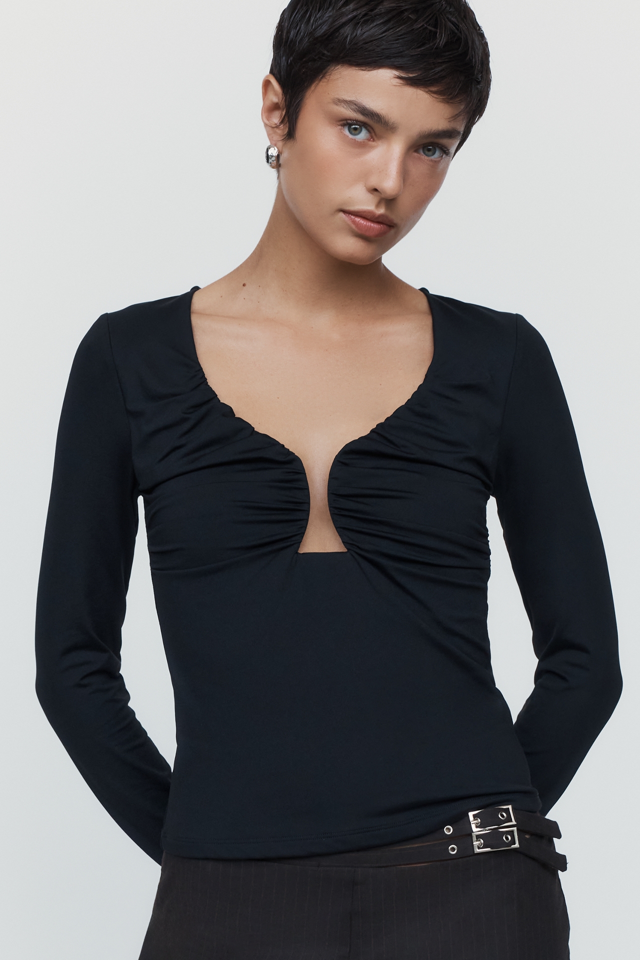 Maeve Plunge Long Sleeve Top