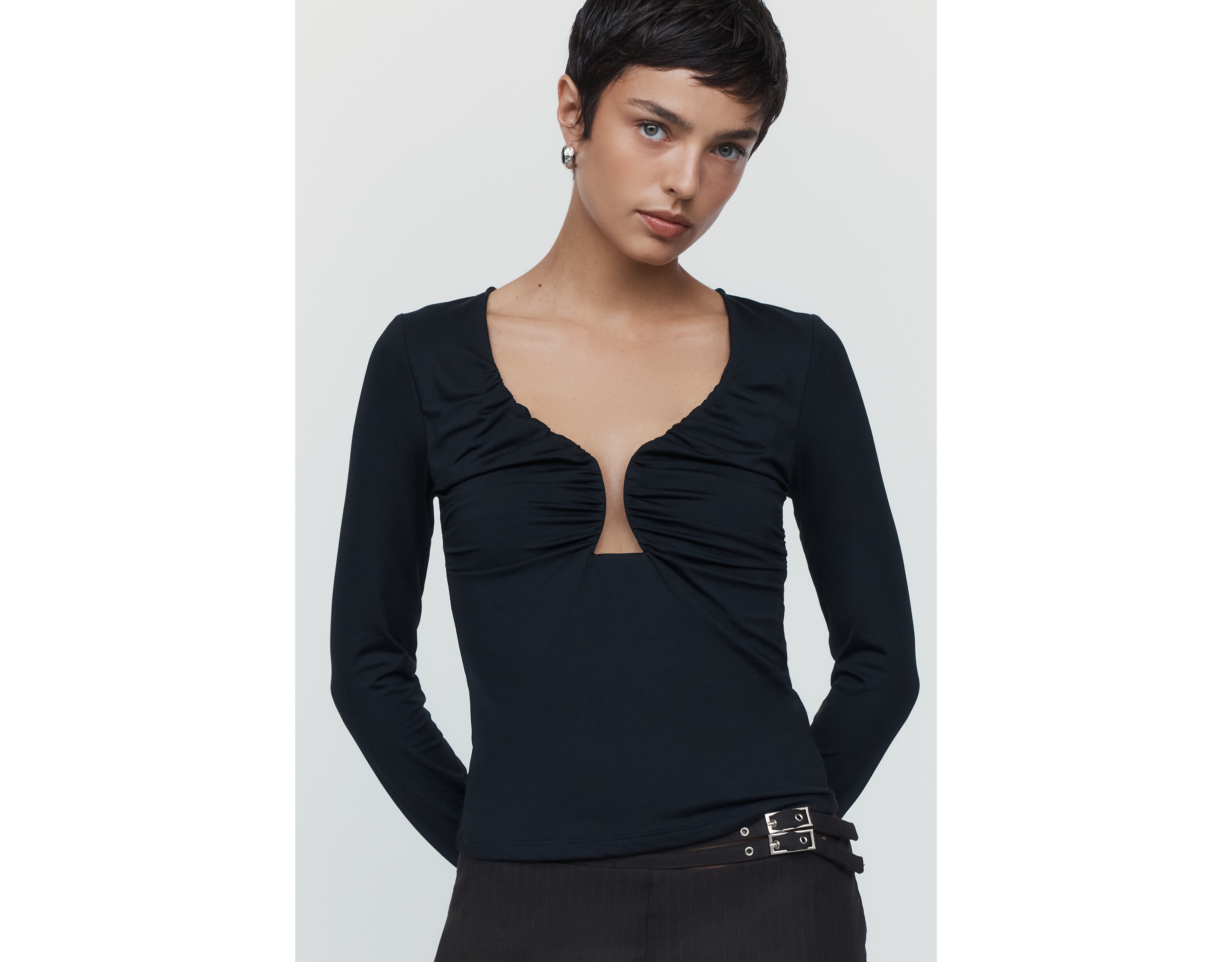 Maeve Plunge Long Sleeve Top