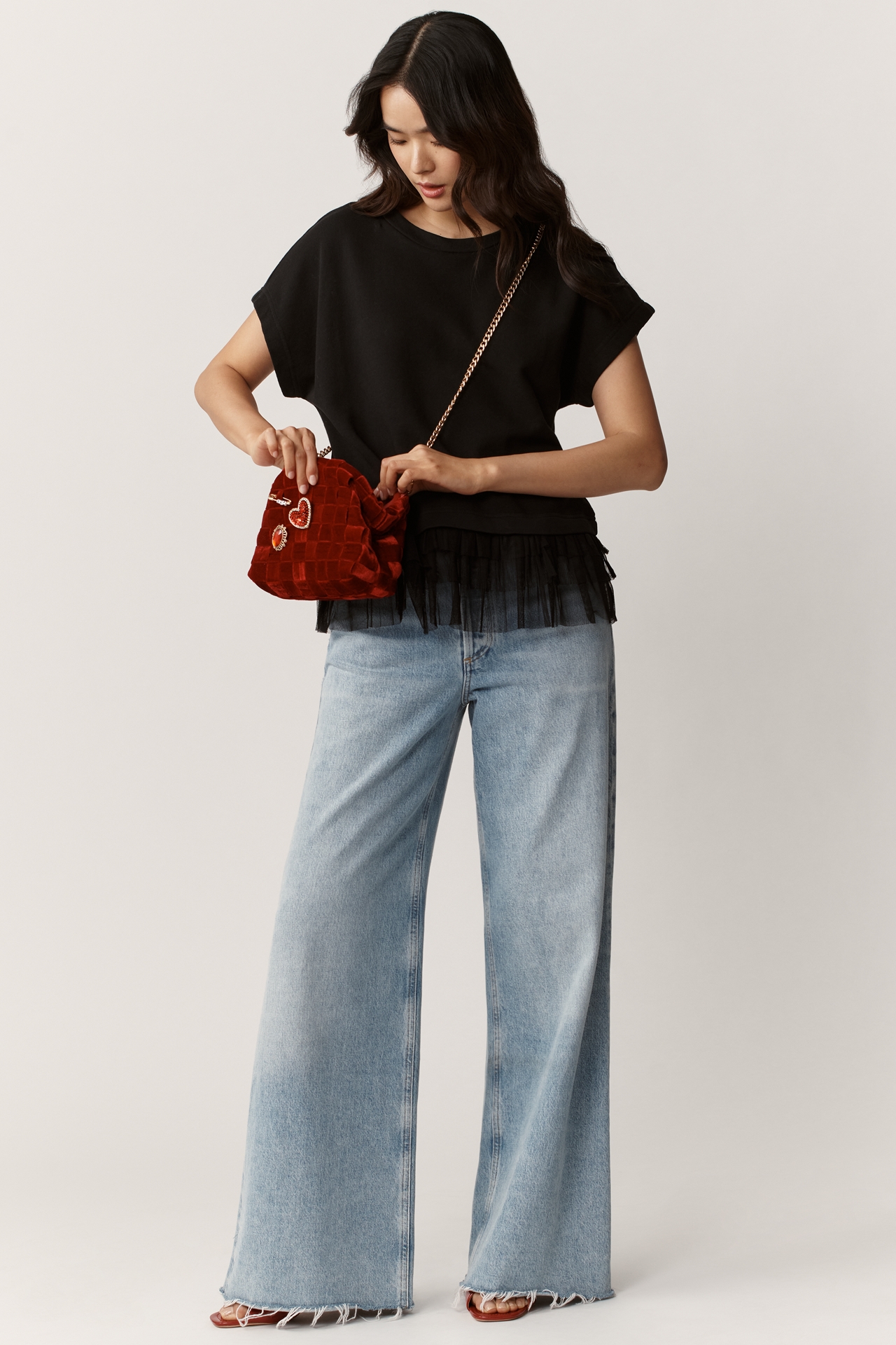 Maeve Short-Sleeve Ruffle-Trim Oversized Top