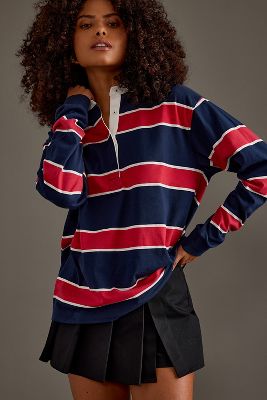 By Anthropologie Stripe Rugby Shirt In Blue