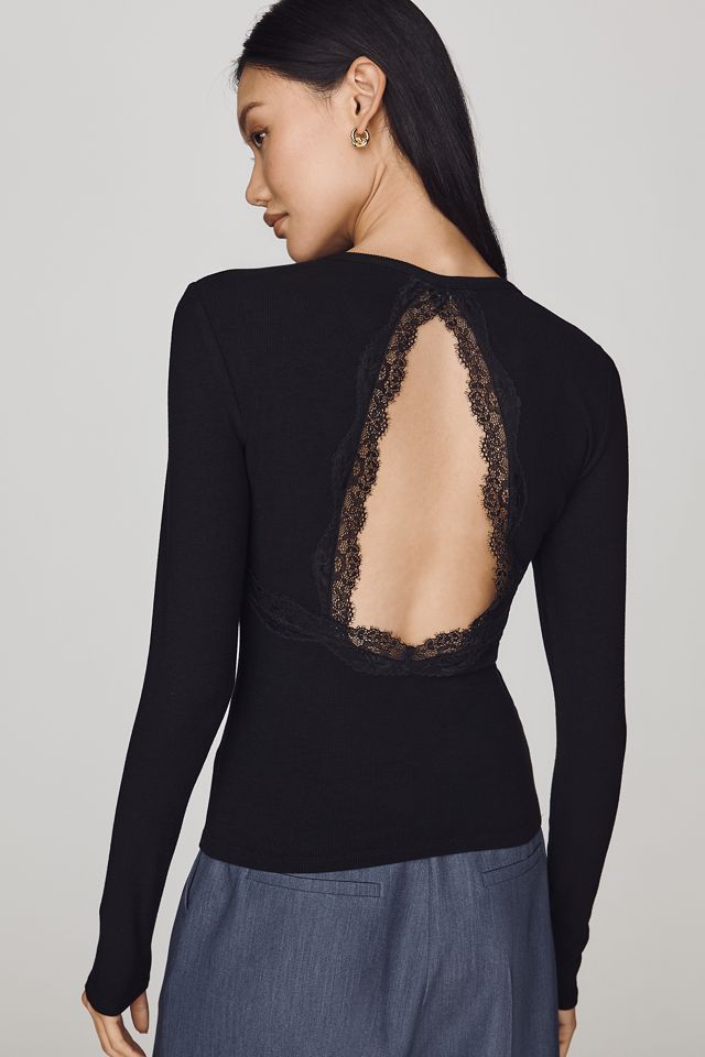 Elodie Noir Lace-Back Ribbed Top #1
