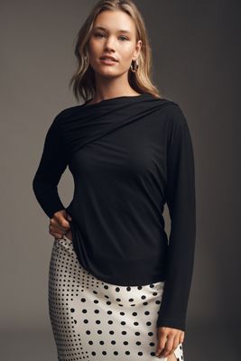 Eloquii Plus Long-Sleeve Gathered-Neck Top