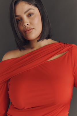 Eloquii Plus Off-shoulder Long-sleeve Top In Purple