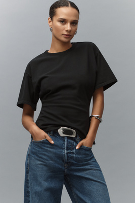 Eb Denim Eero Cotton Oversized Cinched Short-sleeve Tee In Black