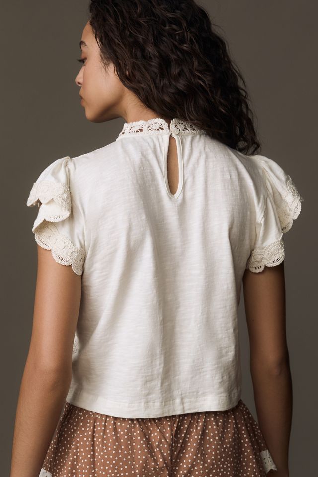 Ollari Dori Ruffle-Sleeve Crochet Top | Anthropologie