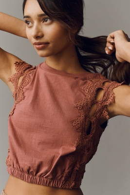 Lace Trim Cutout Bubble Top