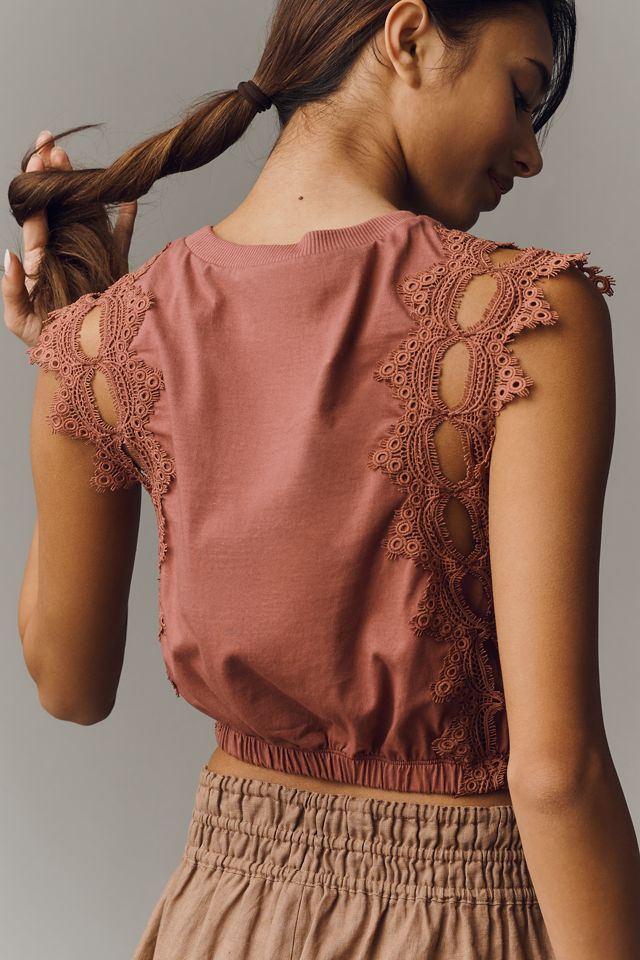 Ollari Lace Trim Cutout Bubble Top #3