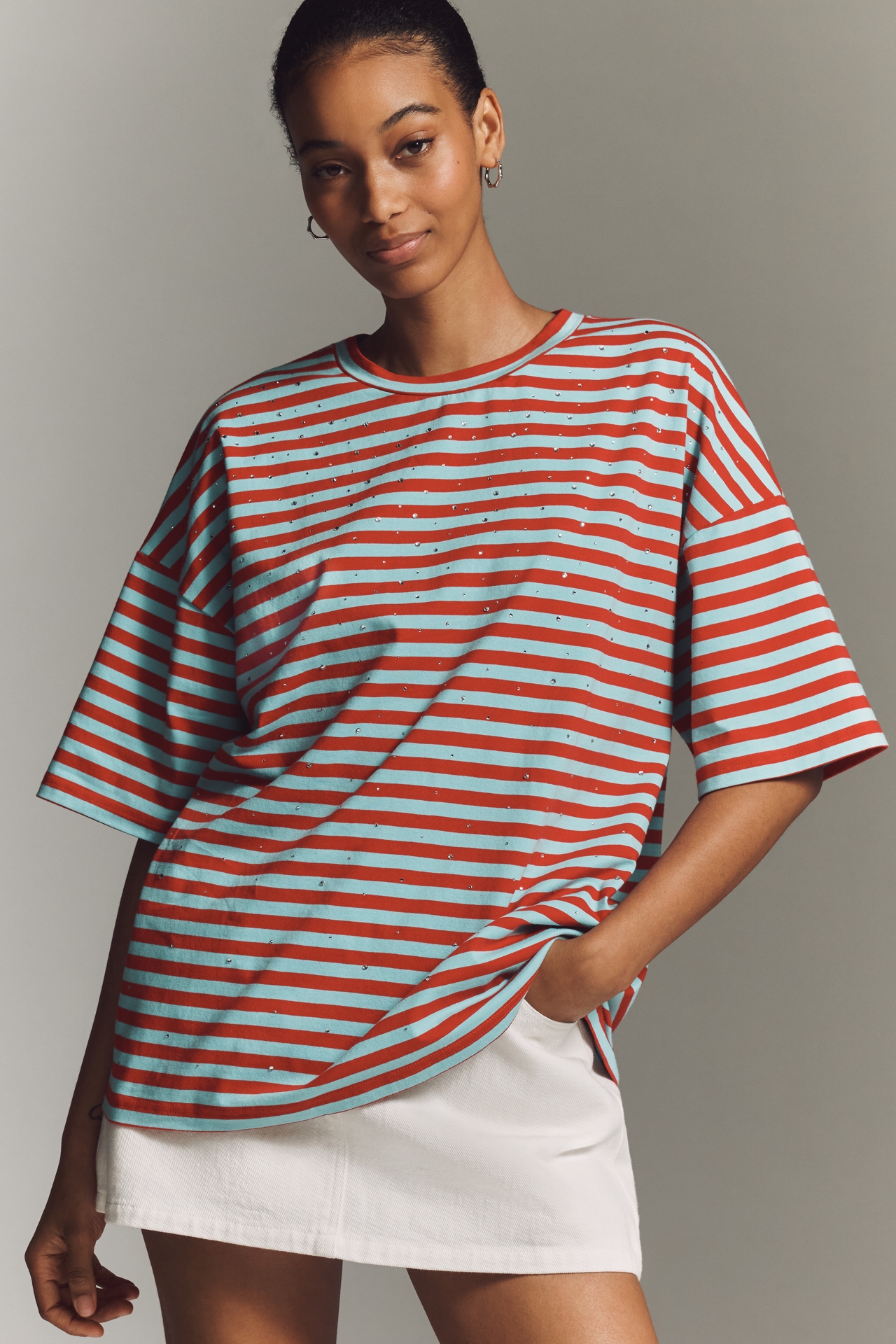Essentiel Antwerp Josie Rhinestone Striped T-Shirt