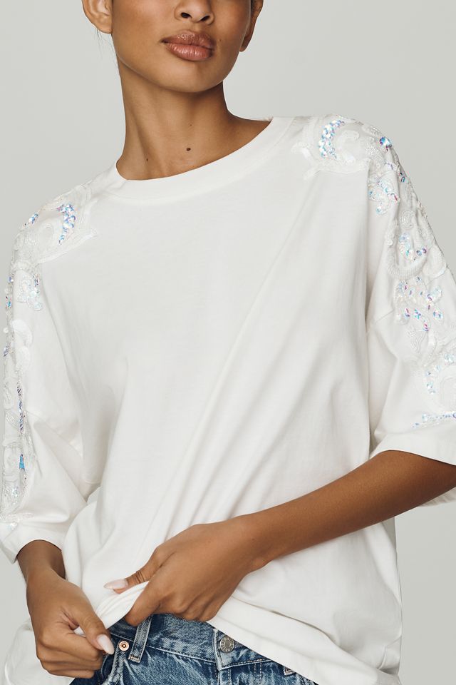 Essentiel Antwerp Jangoo Cotton Sequin-Sleeve Tee #1