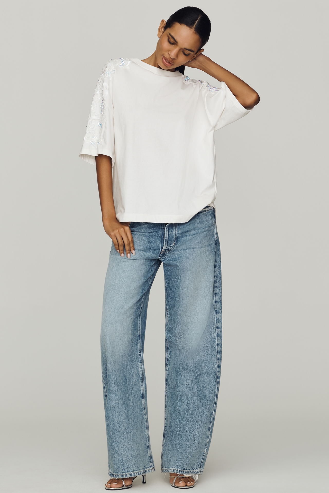 Essentiel Antwerp Jangoo Cotton Sequin-Sleeve Tee