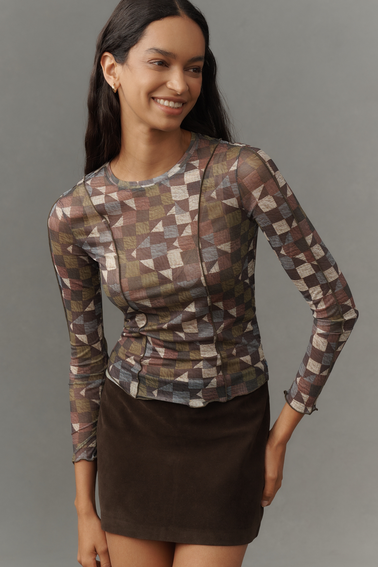 Scotch & Soda Printed Seamed Long-Sleeve Top