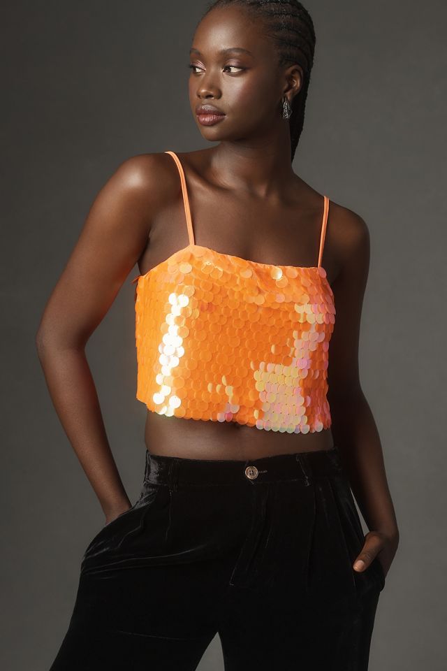By Anthropologie Neon Sequin Crop Tank #1