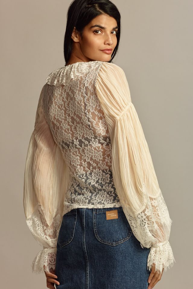 By Anthropologie Wide-Sleeve Sheer Lace Top | Anthropologie