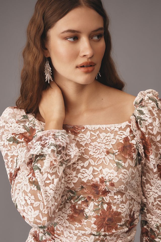By Anthropologie Puff-Shoulder Lace Top #2