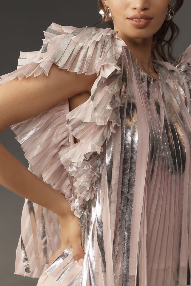 By Anthropologie Flutter-Sleeve Foil Pleated Top #1