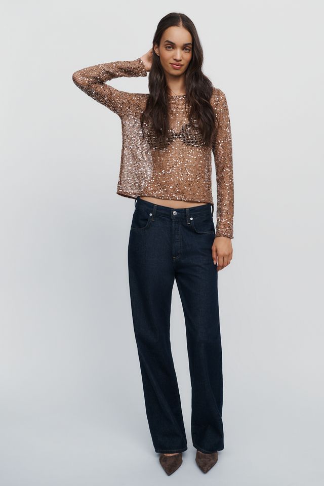 By Anthropologie Sheer Sequin Crewneck Top #2