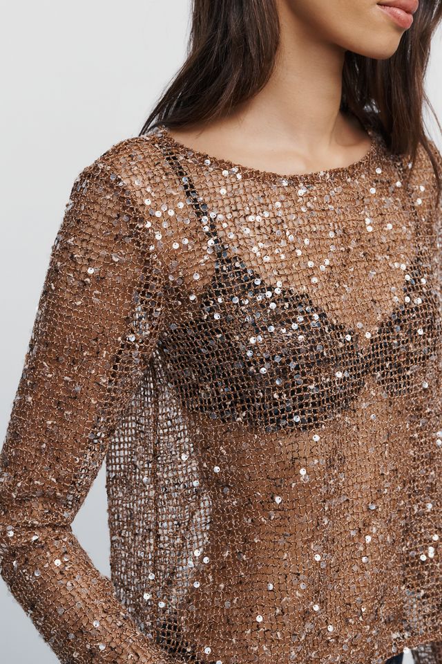 By Anthropologie Sheer Sequin Crewneck Top #3