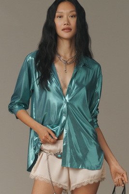 By Anthropologie Shine Buttondown Shirt In Green