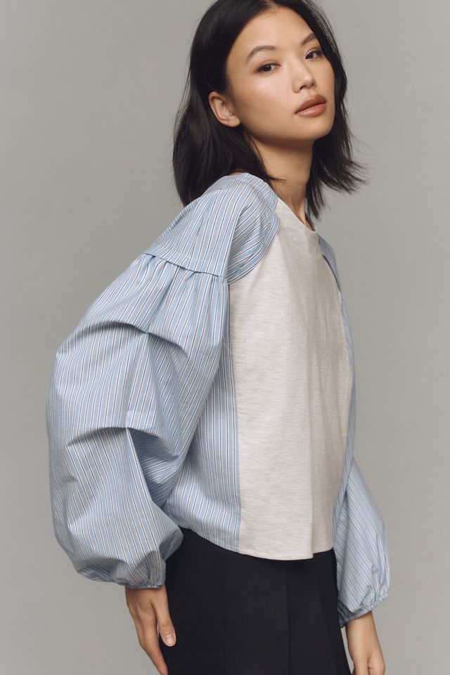 Maeve Draped-Sleeve Twofer Top #3