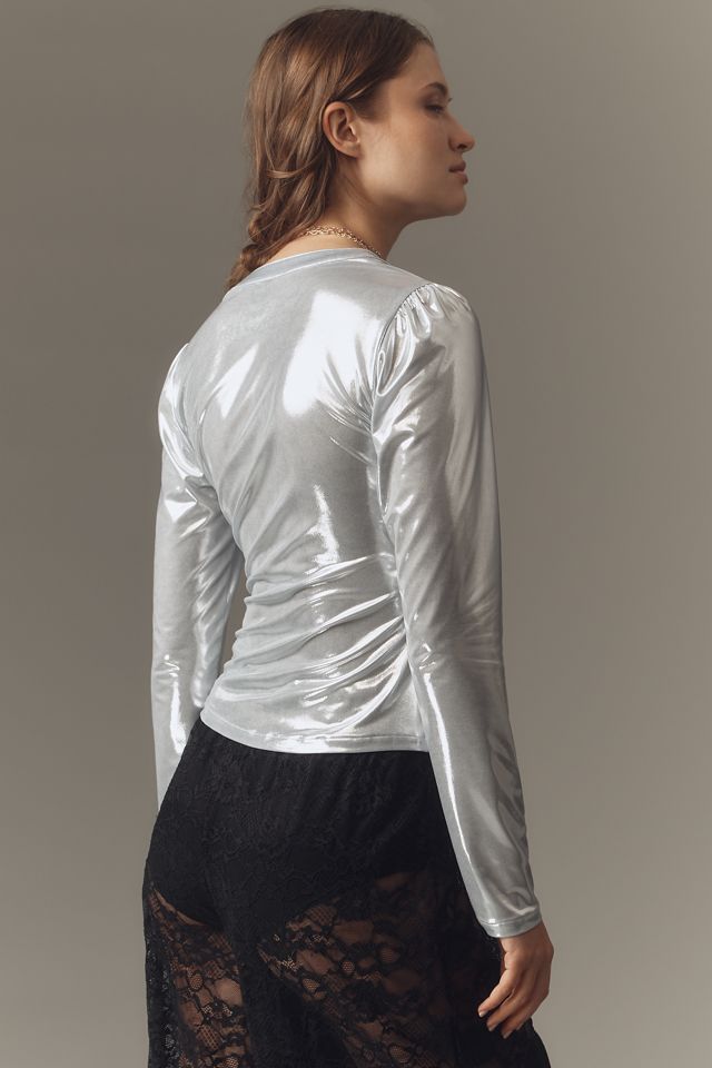 Liquid Shine Ruched Buttondown Shirt #1