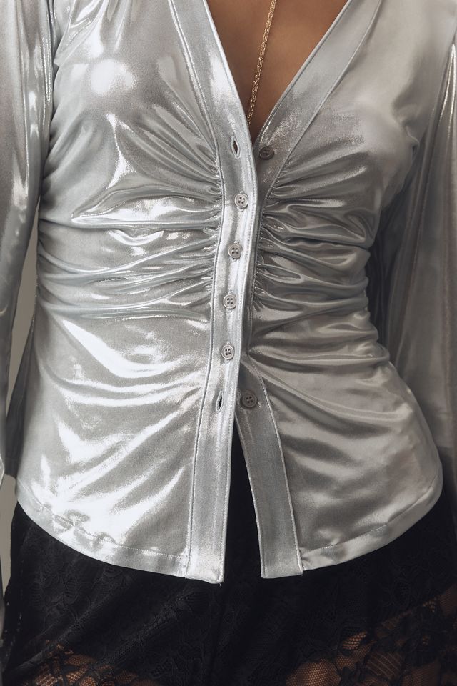 Liquid Shine Ruched Buttondown Shirt #3