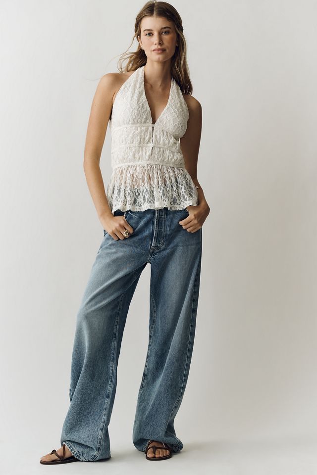 By Anthropologie Lace Plunge Halter Top #2