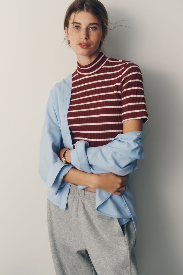 By Anthropologie Ribbed Mock-Neck Top #3