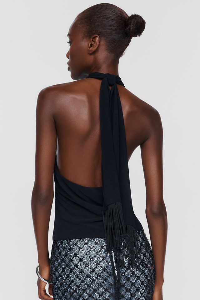 ESTHE Open-Back Fringed Halter Top #3