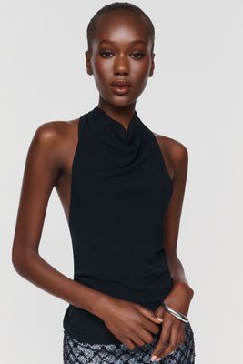 ESTHE Open-Back Fringed Halter Top
