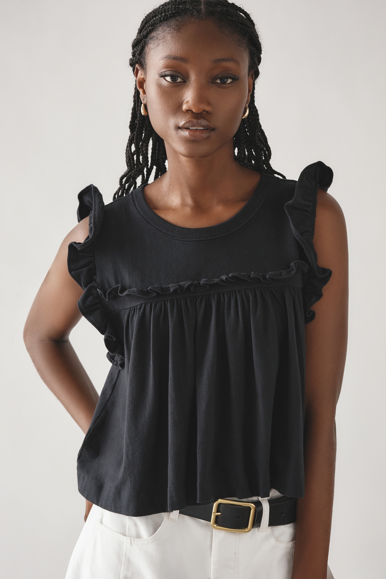 Maeve Sleeveless Ruffle Blouse