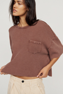 Pilcro Short-sleeve Waffle Tee In Brown