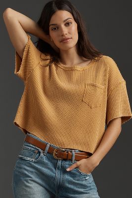 Pilcro Short-sleeve Waffle Tee In Yellow