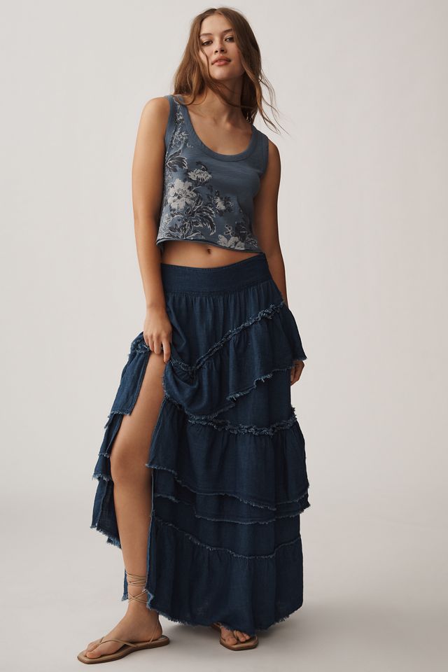 The Kacey Cotton-Slub Floral Crop Tank Top by Pilcro #1